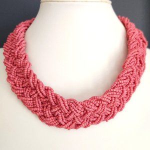 Braided pink seed bead necklace